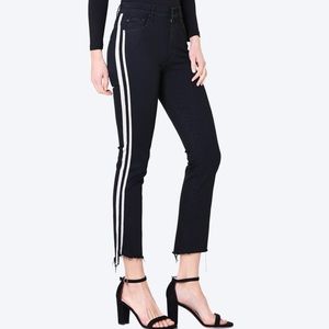 Mother's inside crop step fray guilty racer black with white racer stripe